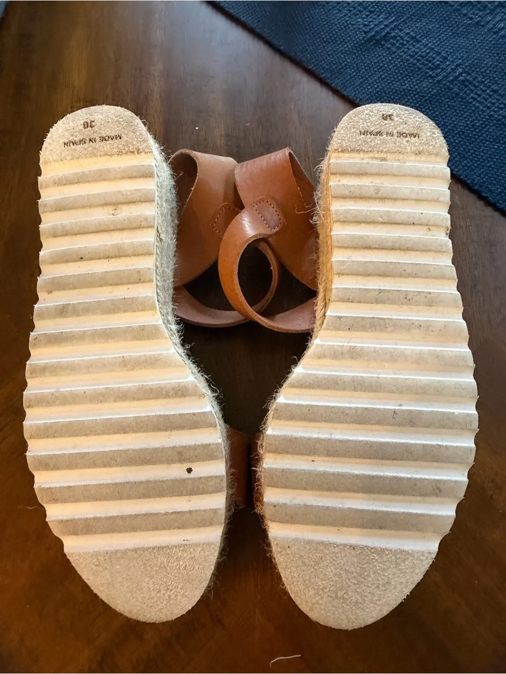 Tan Leather Espadrille Wedge Sandals - Tan